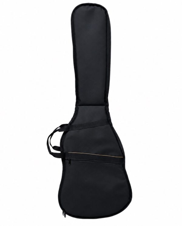 funda-acolchada-bajo-mochila-frente Funda acolchada para bajo eléctrico tipo mochila negra, vista frontal con bolsillo exterior