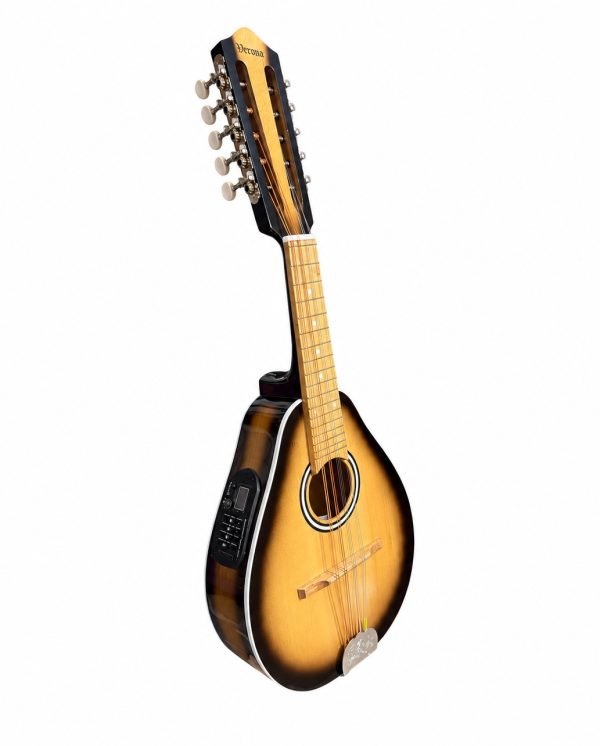 Mandolina 10 cuerdas electroacústica Verona Perita Sunburst, vista lateral con cápsula Joyo
