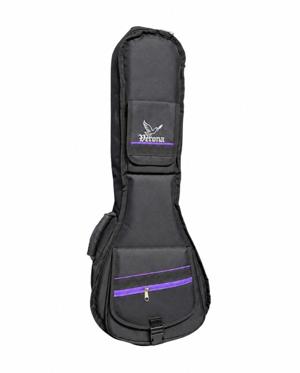 Funda para mandolina y banjo negra con lila tipo mochila con correas acolchadas