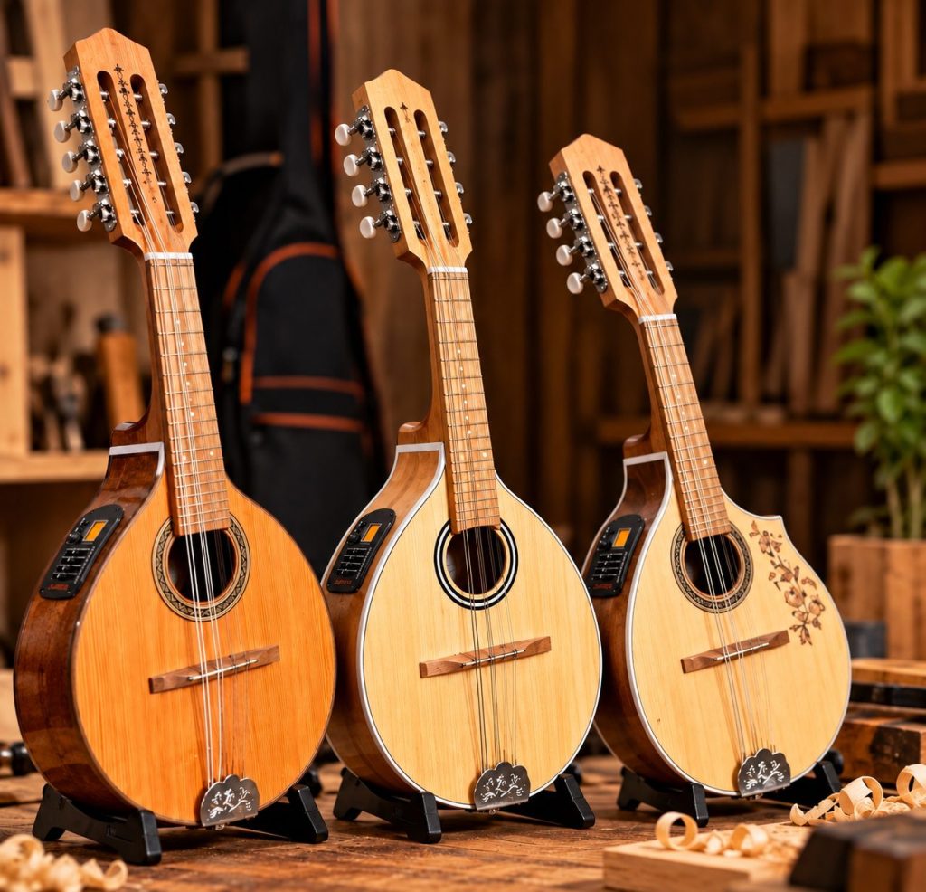 Tres mandolinas Verona en un taller